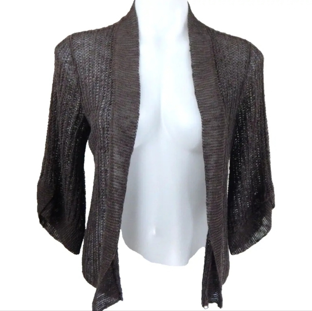 Eileen Fisher Open Knit Brown 3/4 Sleeve Cardigan